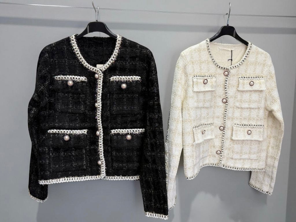 Pearl detail check jacket