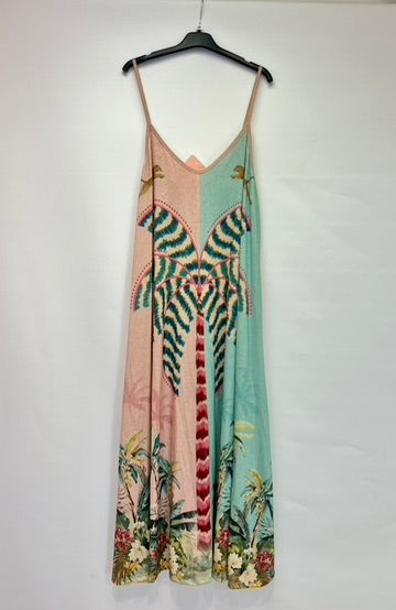 Palm tree lurex strap dress