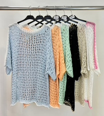 Mesh knit contrast top