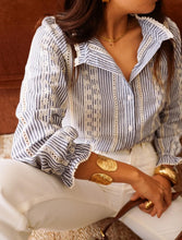 Load image into Gallery viewer, InApril 1986 embroidered pinstripe shirt
