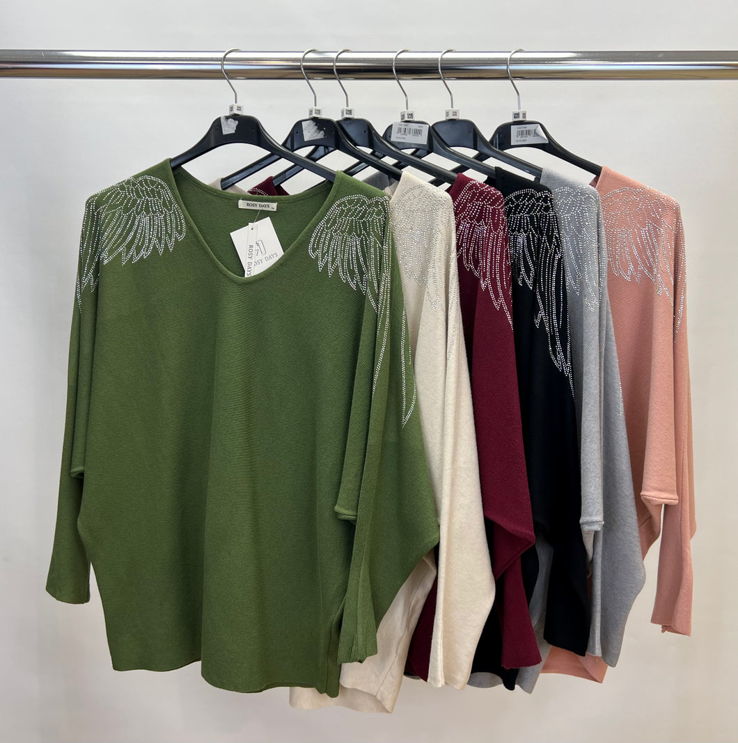 Soft knit dimante wing jumper