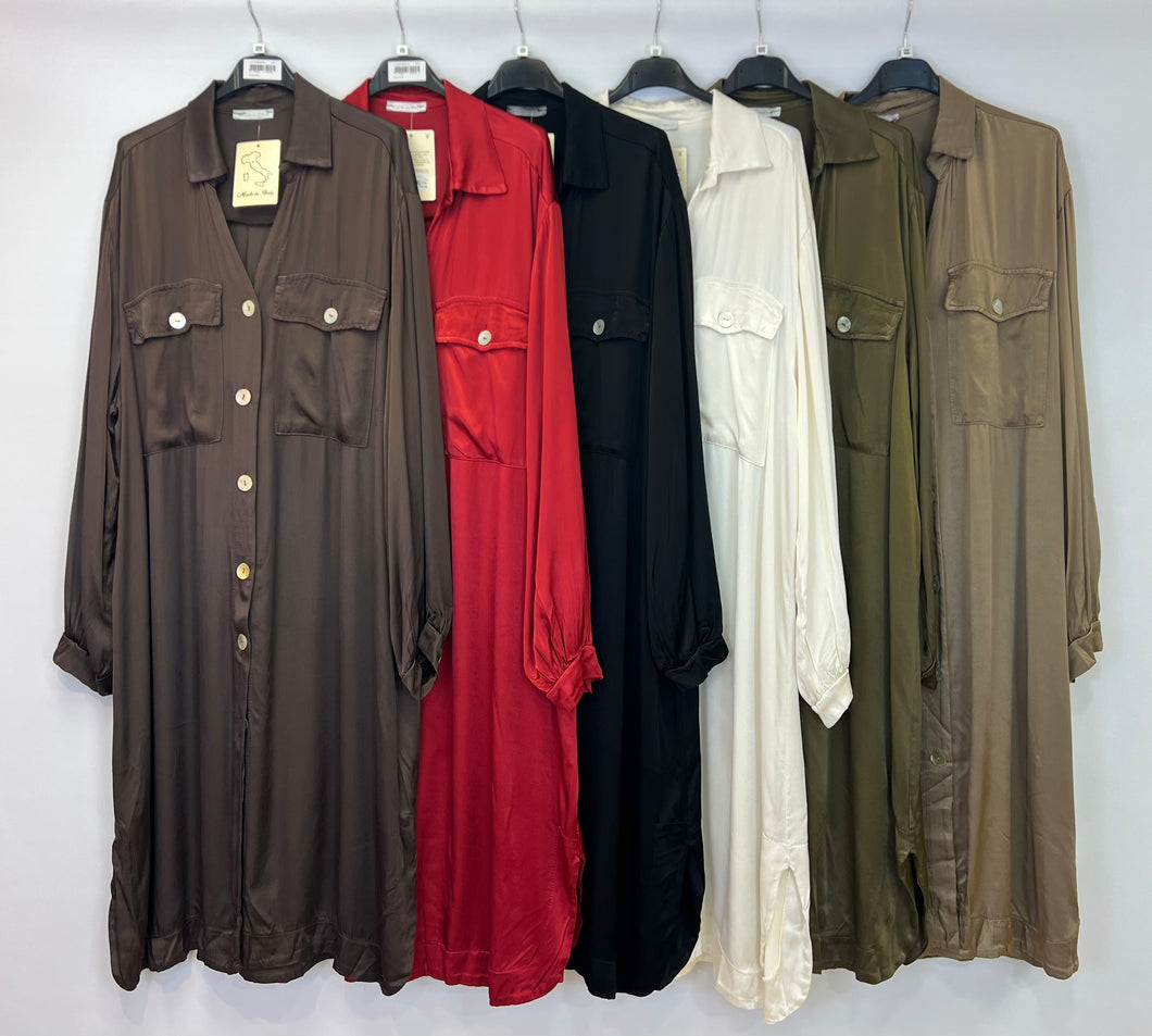 Plain satin shirt dress