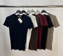 Load image into Gallery viewer, Voyelles frill short sleeve knitted top
