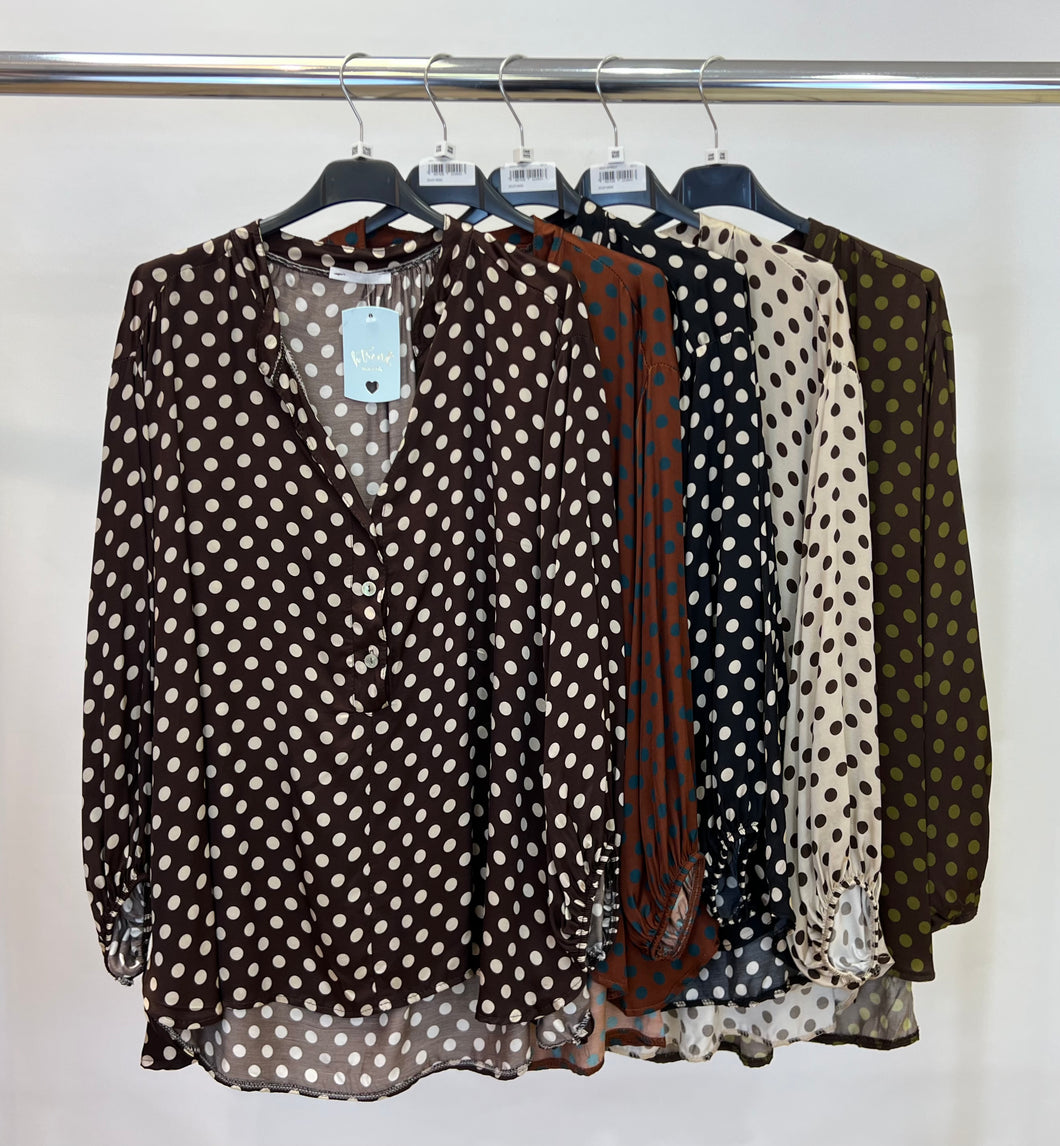 Silk blend polka dot blouse