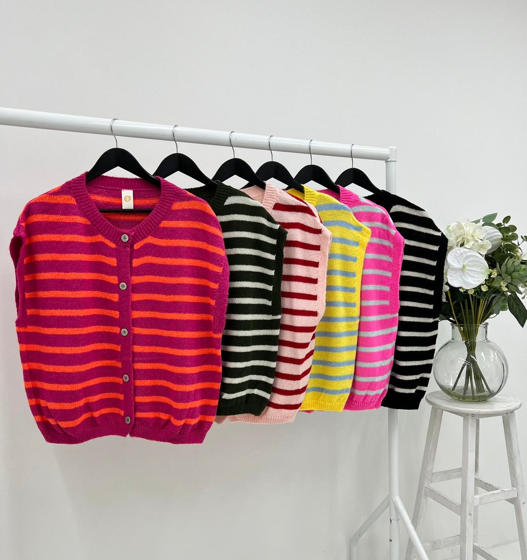 Stripe sleeveless cardigan