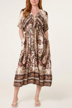 Load image into Gallery viewer, Paisley shirred v-neck dress
