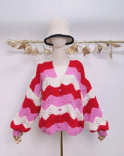 Load image into Gallery viewer, Heart button wave knit cardigan
