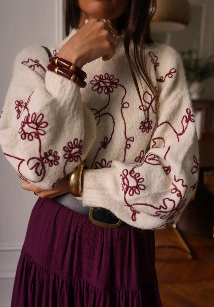 Flower embroidered jumper