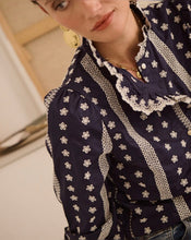 Load image into Gallery viewer, InApril 1986 cotton navy embroidered shirt
