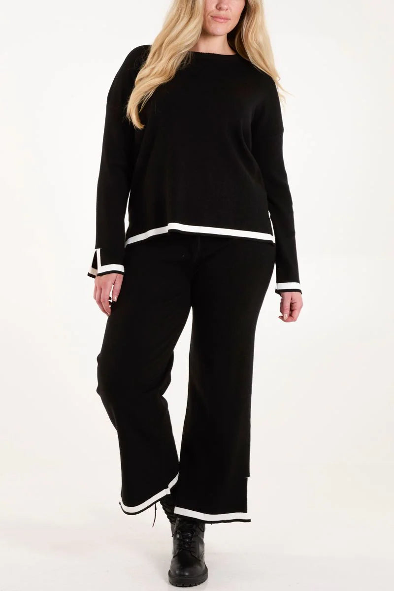 Contrast border soft knit loungewear