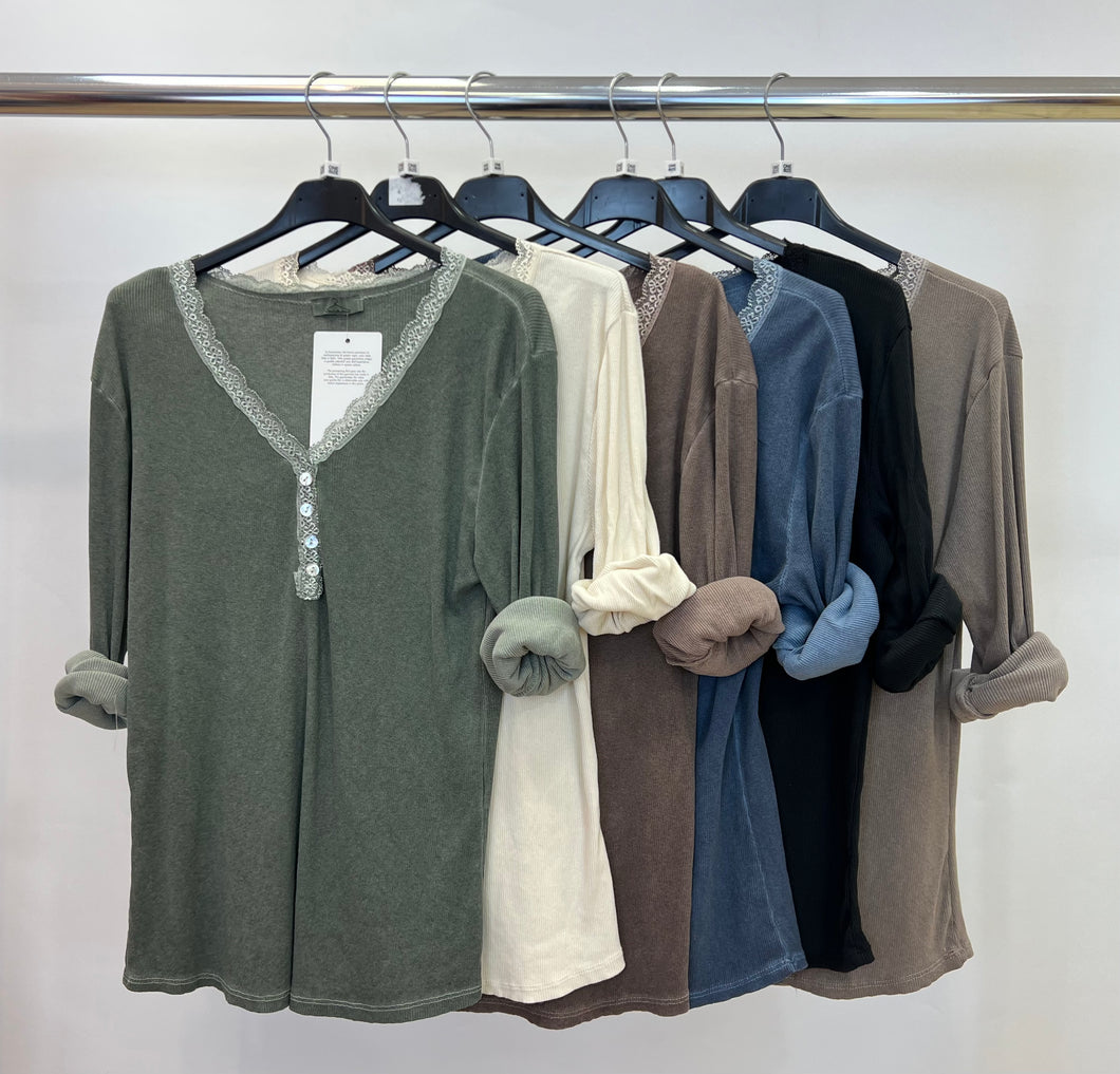 Stonewashed cotton ribbed top