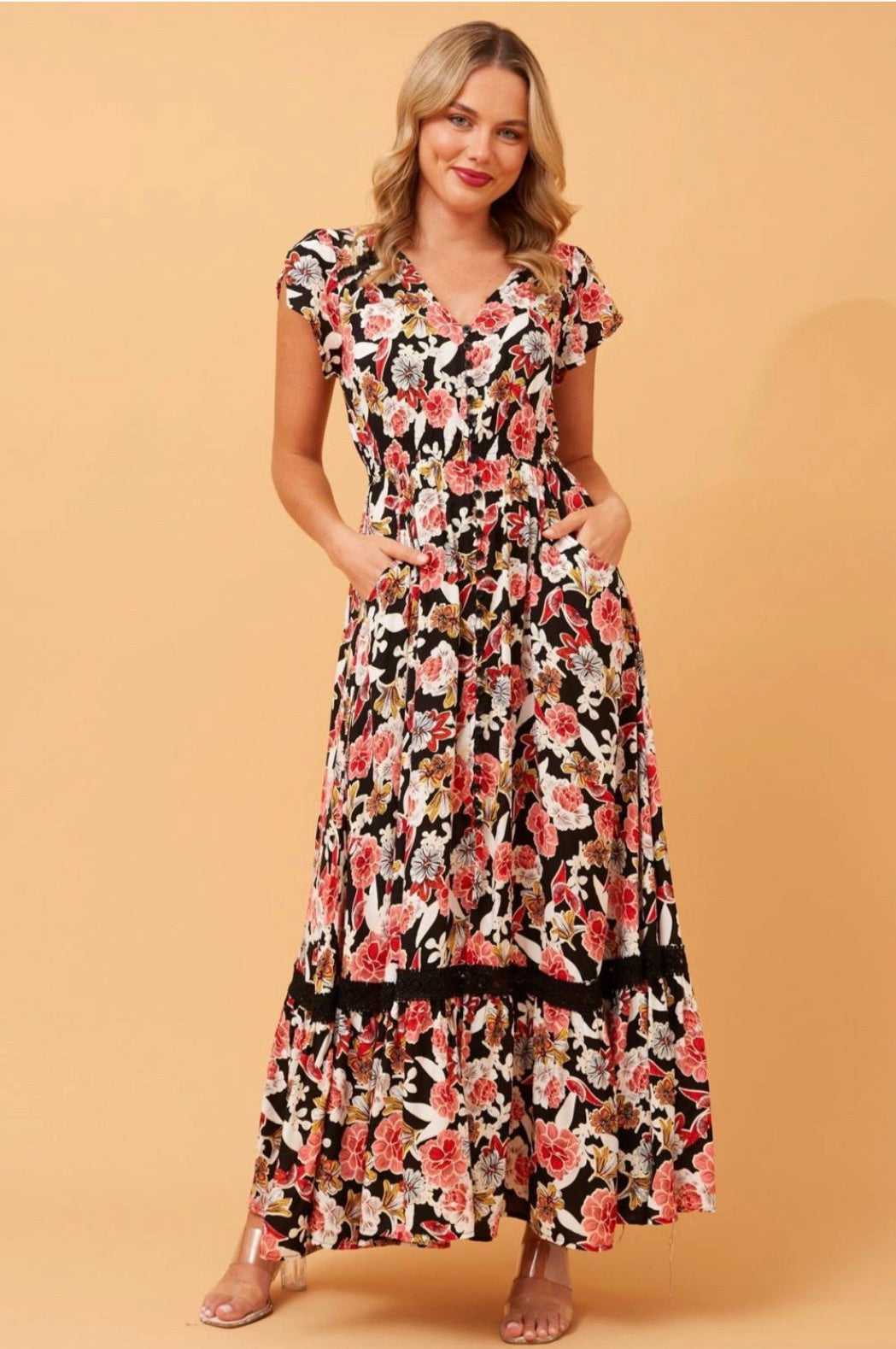 Stella Morgan black floral maxi dress