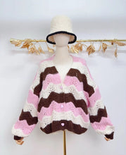Load image into Gallery viewer, Heart button wave knit cardigan
