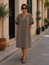 Load image into Gallery viewer, Cheesecloth cotton puff sleeve dress
