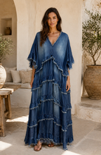 Load image into Gallery viewer, Denim frayed short sleeve dress
