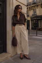 Load image into Gallery viewer, Cotton barrel leg belt trouser
