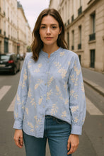 Load image into Gallery viewer, Cotton pinstripe embroidered shirt
