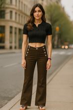 Load image into Gallery viewer, Toxik3 brown button flared jeans
