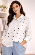 Load image into Gallery viewer, Cheesecloth cotton flower embroidered shirt
