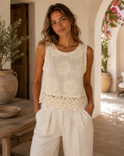 Load image into Gallery viewer, Cotton floral embroidered crochet shirt
