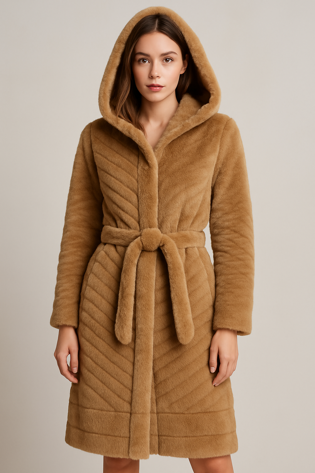 Chevron teddy belt coat