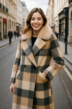 Load image into Gallery viewer, Check wool blend coat
