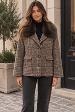 Load image into Gallery viewer, Check faux fur blazer
