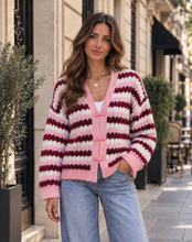 Load image into Gallery viewer, Tie detail zig zag cardigan
