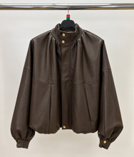 Load image into Gallery viewer, Faux leather funnel jacket
