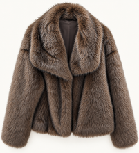 Load image into Gallery viewer, Faux leather jacket with collar (reversible)
