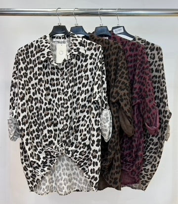 Leopard tie up shirt