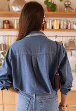 Load image into Gallery viewer, Flower embroidered denim shirt
