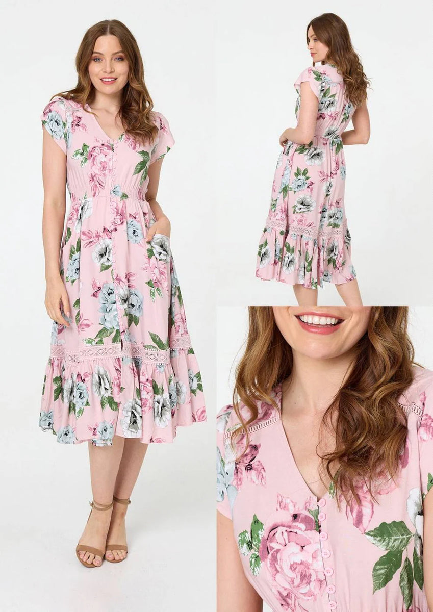 Stella Morgan pink floral midi dress – Trendy Togs Boutique Store