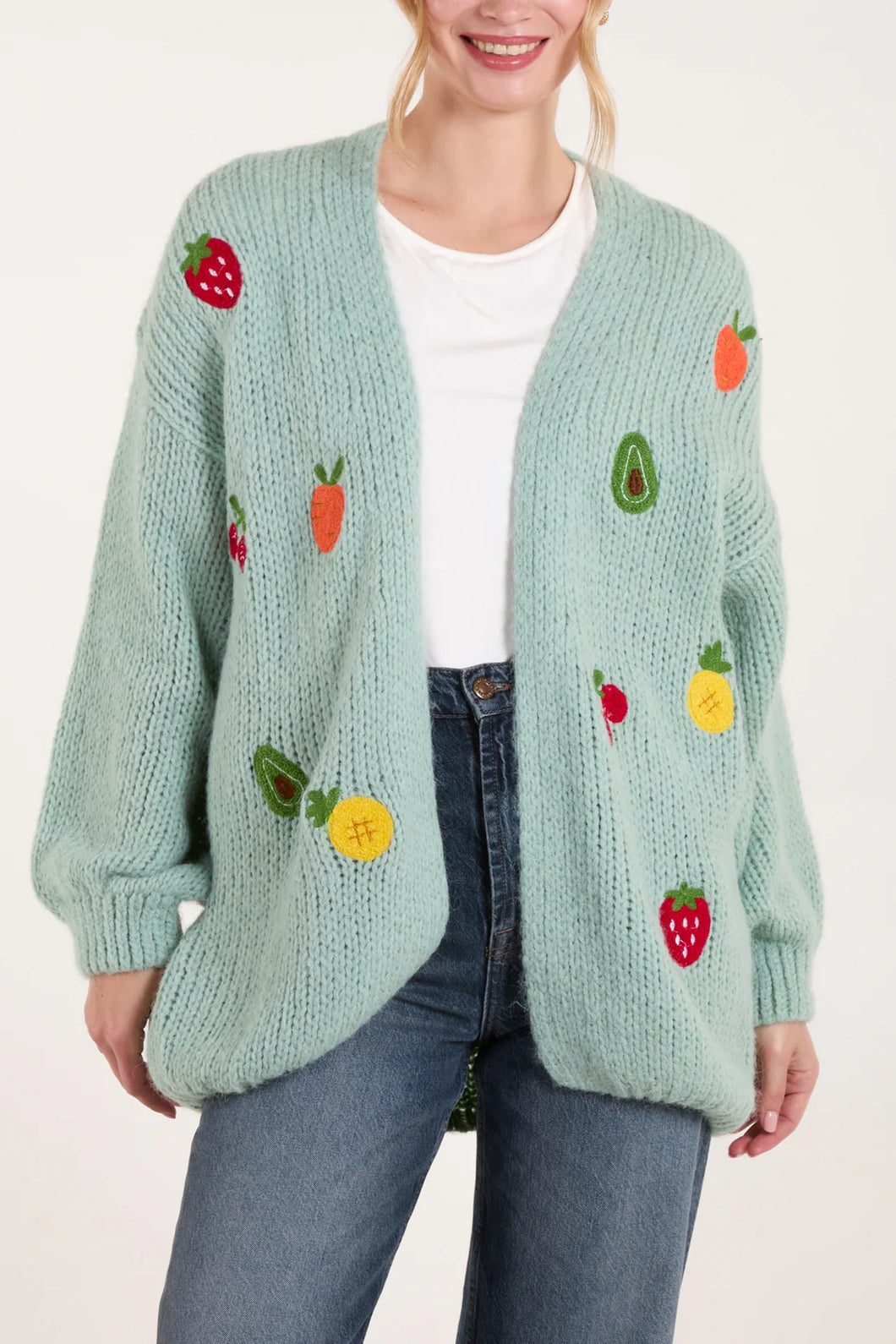 Embroidered fruit cardigan