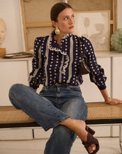 Load image into Gallery viewer, InApril 1986 cotton navy embroidered shirt

