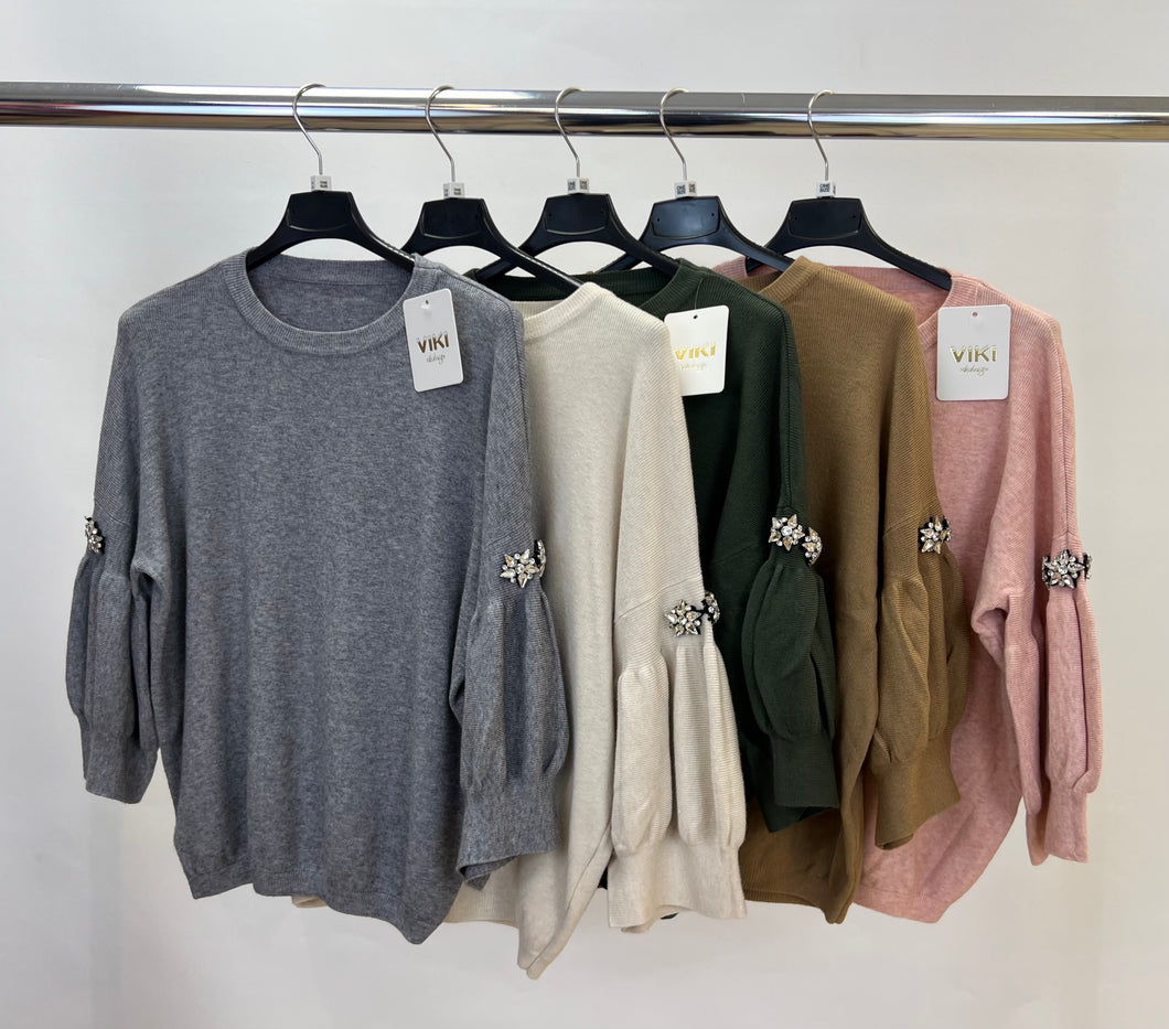 Embellished puff sleeve jumper