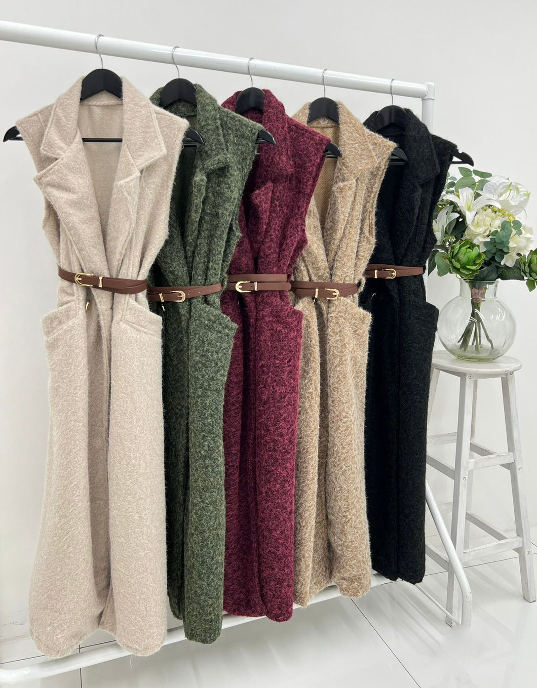 Boucle belted waistcoat