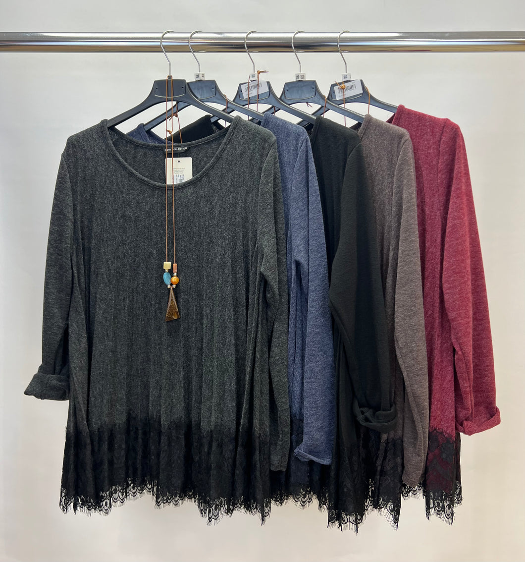 Soft knit pleated lace top