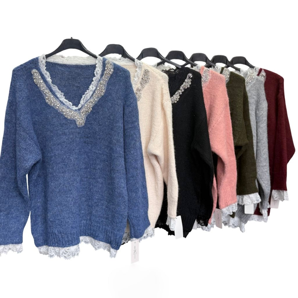 Embellished lace jumper