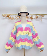 Load image into Gallery viewer, Heart button wave knit cardigan
