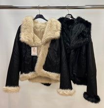 Load image into Gallery viewer, Faux leather jacket with collar
