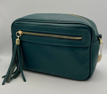 Load image into Gallery viewer, Leather 2 zip camera crossbody bag
