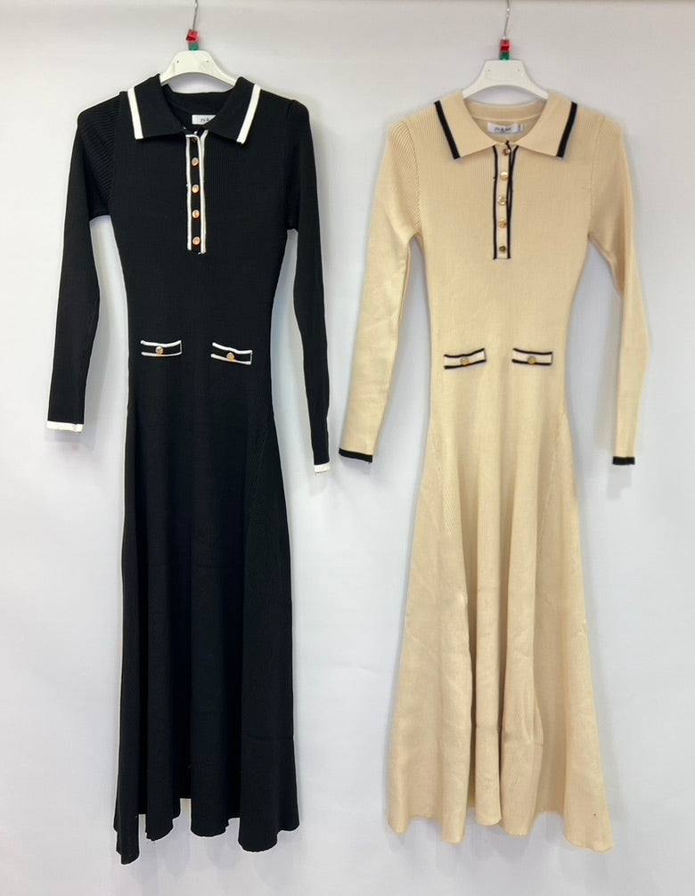 Contrast ribbed dress