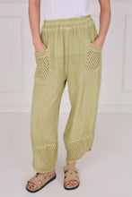 Load image into Gallery viewer, Sugarbabe stonewashed linen crochet pocket trouser
