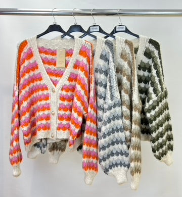 Multicolour knit button cardigan