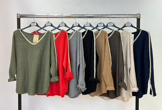 Contrast v-neck soft knit jumper