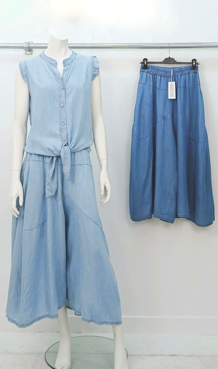 Denim culotte trousers