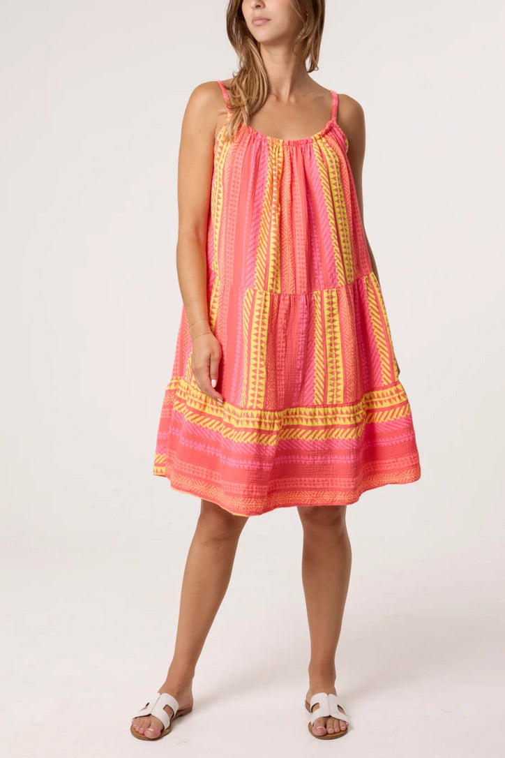Aztec cheesecloth strap dress
