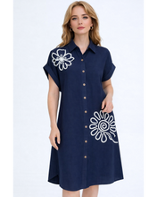 Load image into Gallery viewer, Flower embroidered shirt dress
