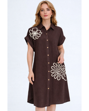 Load image into Gallery viewer, Flower embroidered shirt dress

